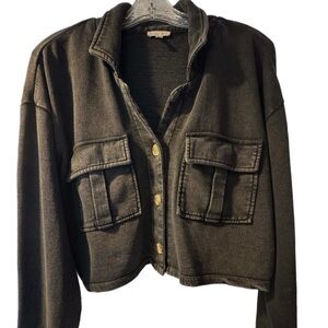 Cropped soft-black sweatshirt jacket by Winston White